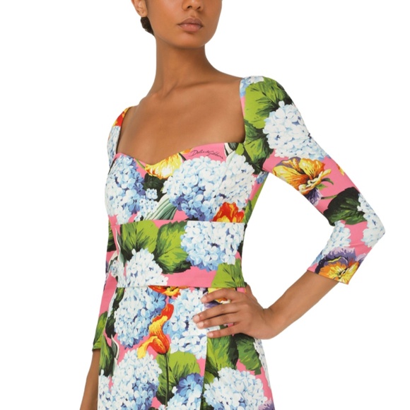 Dolce & Gabbana Hydrangea Print Long Sleeve Cady Midi Dress - NEW WITH TAGS - Picture 6 of 16